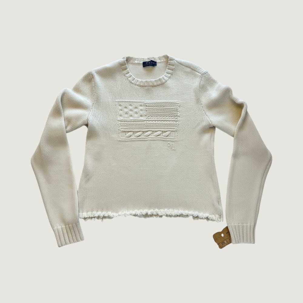 Polo Ralph Lauren Tonal American Flag Distressed Cotton Sweater M